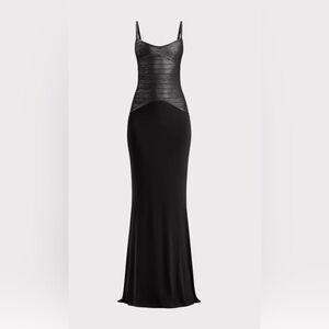 Herve Leger Black Ribbed Trumpet Maxi Dress